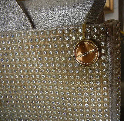 * VINTAGE MAGID SILVER LAME & SPARKLING SWAROVSKI CRYSTALS EVENING PURSE