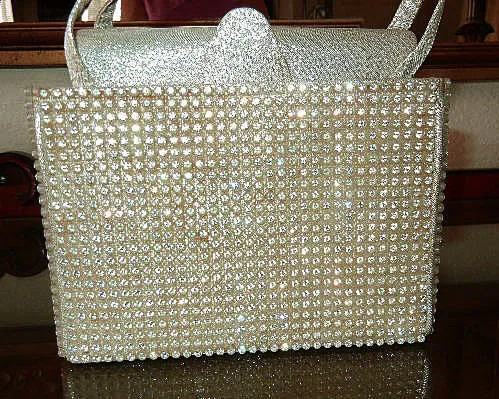 * VINTAGE MAGID SILVER LAME & SPARKLING SWAROVSKI CRYSTALS EVENING PURSE