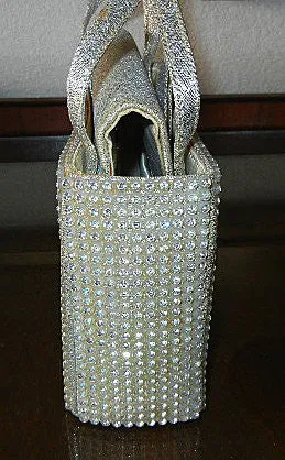 * VINTAGE MAGID SILVER LAME & SPARKLING SWAROVSKI CRYSTALS EVENING PURSE