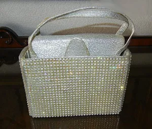 * VINTAGE MAGID SILVER LAME & SPARKLING SWAROVSKI CRYSTALS EVENING PURSE