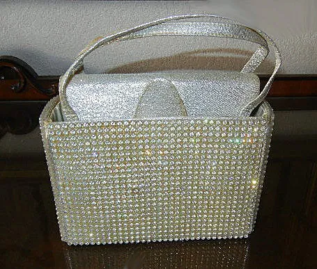 * VINTAGE MAGID SILVER LAME & SPARKLING SWAROVSKI CRYSTALS EVENING PURSE