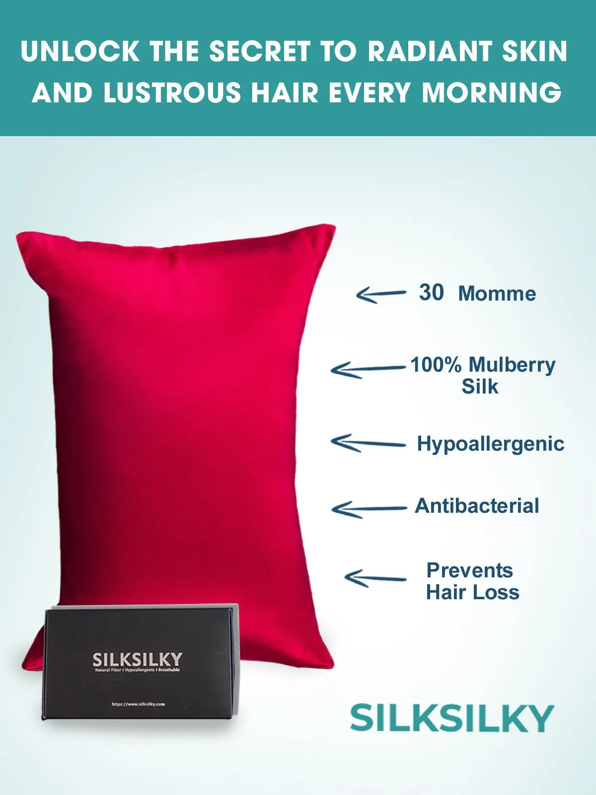 100% Silk 30Momme Luxurious Pillowcase - Hidden Zipper