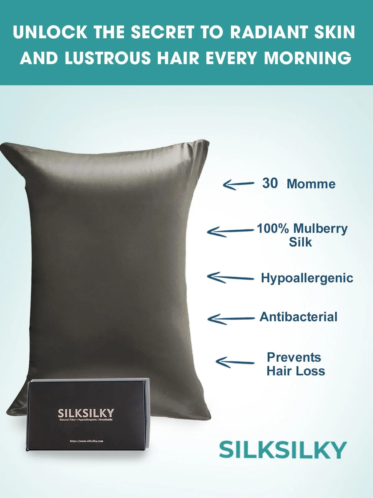 100% Silk 30Momme Luxurious Pillowcase - Hidden Zipper