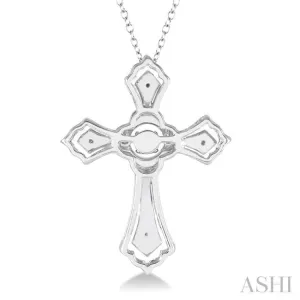 1/20 Ctw Cross Charm Round Cut Diamond Emotion Pendant With Cable Chain in Sterling Silver