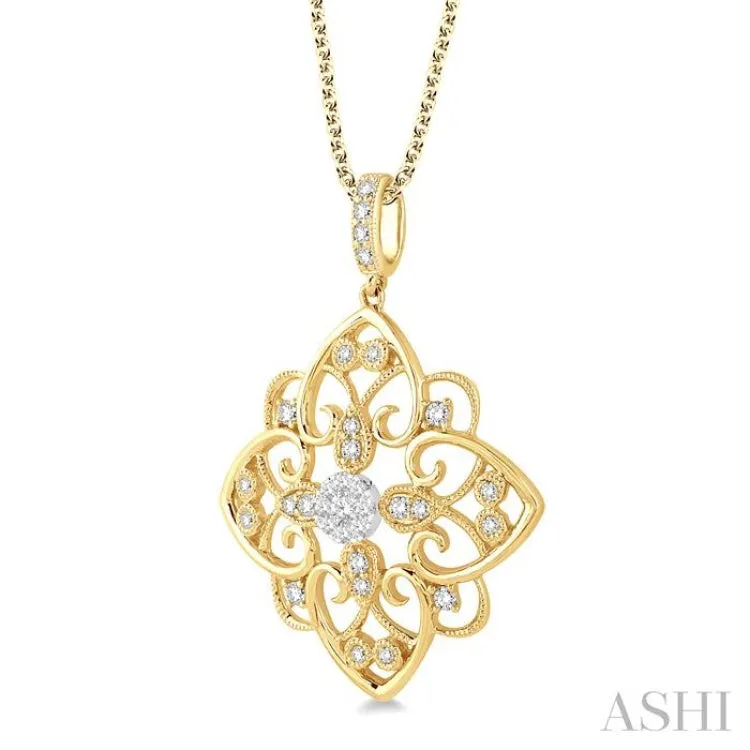 1/3 ctw Floral Heart Lovebright Round Cut Diamond Pendant With Chain in 14K Yellow and White Gold