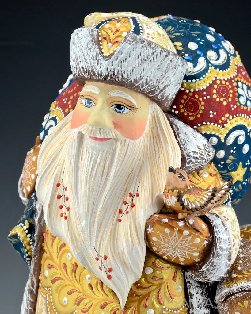 14 inch White and Gold Russian Santa with Satchel