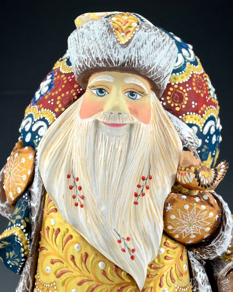 14 inch White and Gold Russian Santa with Satchel