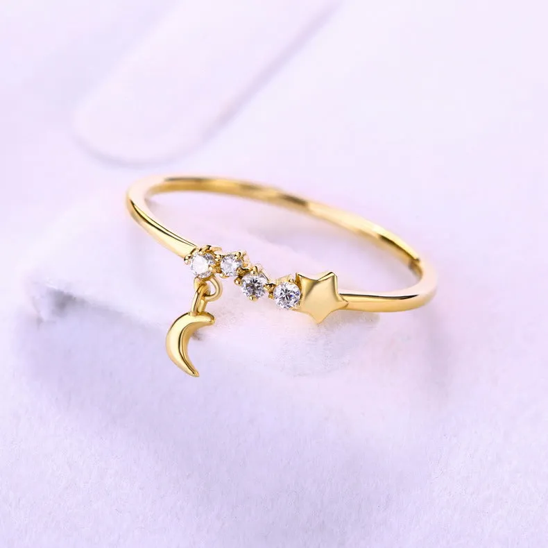 14K gold luxurious hand decoration, star moon ring,