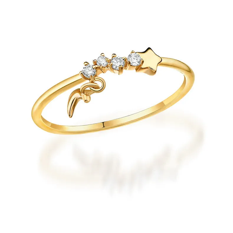 14K gold luxurious hand decoration, star moon ring,