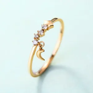 14K gold luxurious hand decoration, star moon ring,