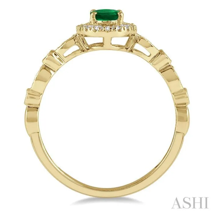 1/6 ctw Oval Shape 6x4mm Emerald & Round Cut Diamond Precious Ring in 10K Yellow Gold