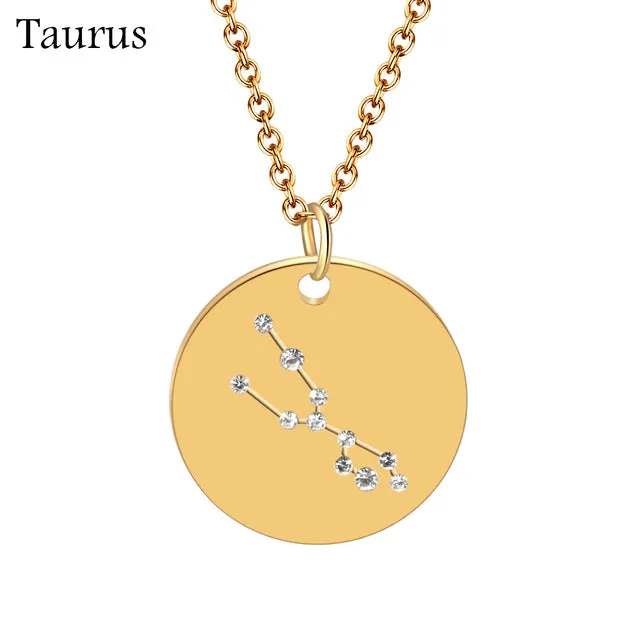 1PC Gold Disc Zodiac Necklace