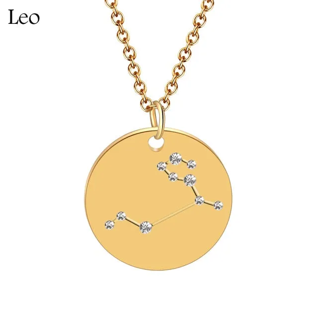 1PC Gold Disc Zodiac Necklace