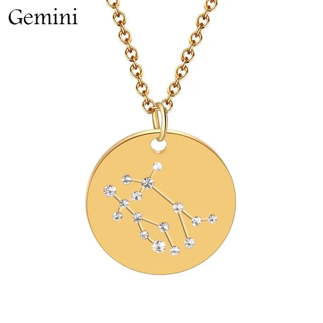 1PC Gold Disc Zodiac Necklace