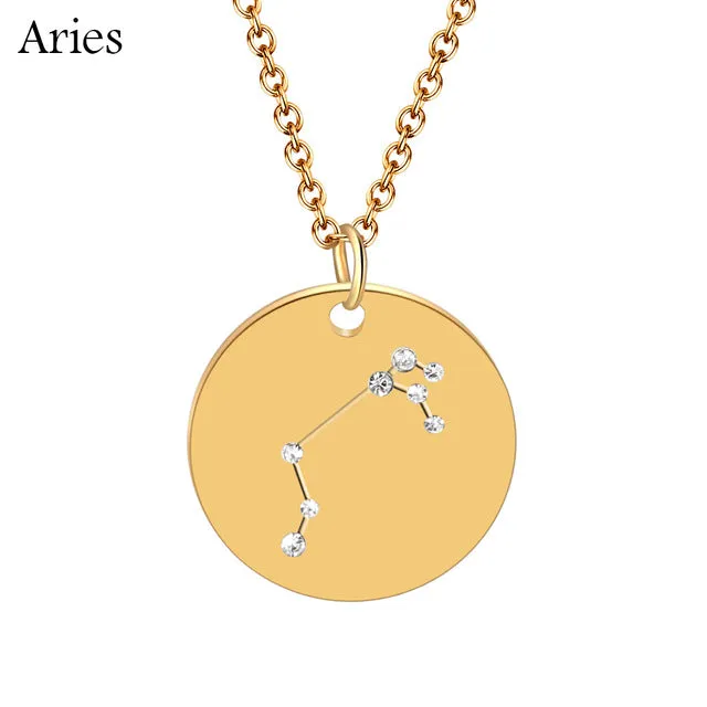 1PC Gold Disc Zodiac Necklace