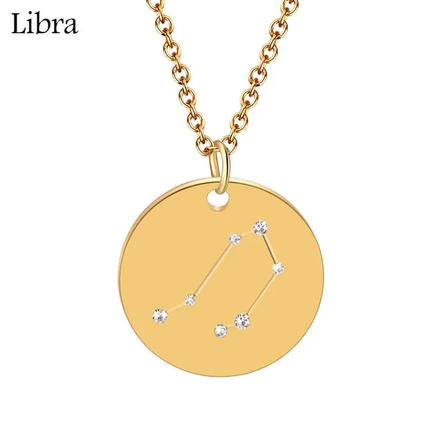 1PC Gold Disc Zodiac Necklace