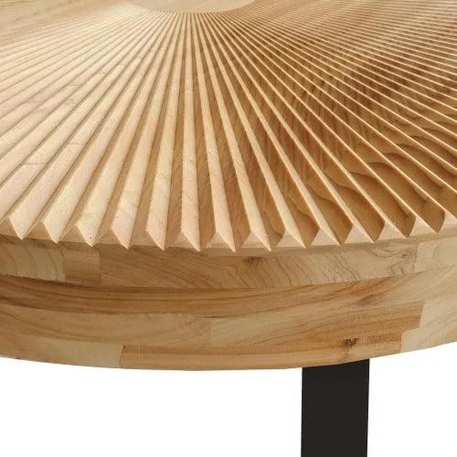 31.5" Modern round coffee table Wooden carving pattern coffee table with metal legs for living room reception room office Golden