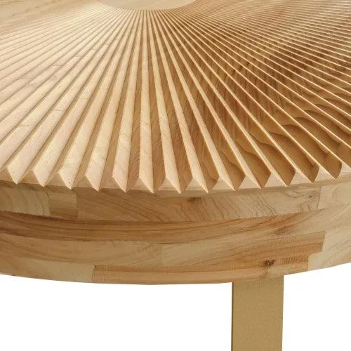 31.5" Modern round coffee table Wooden carving pattern coffee table with metal legs for living room reception room office Golden