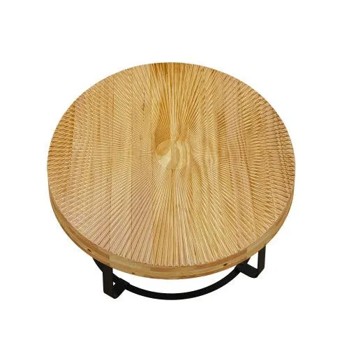 31.5" Modern round coffee table Wooden carving pattern coffee table with metal legs for living room reception room office Golden