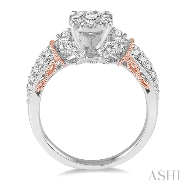 3/4 Ctw Round Diamond Lovebright Ring in 14K White and Rose Gold