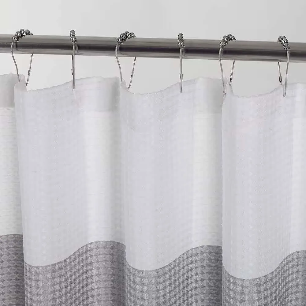 72-inch Grey White Striped Luxurious Textured Polyester Fabric Shower Curtain