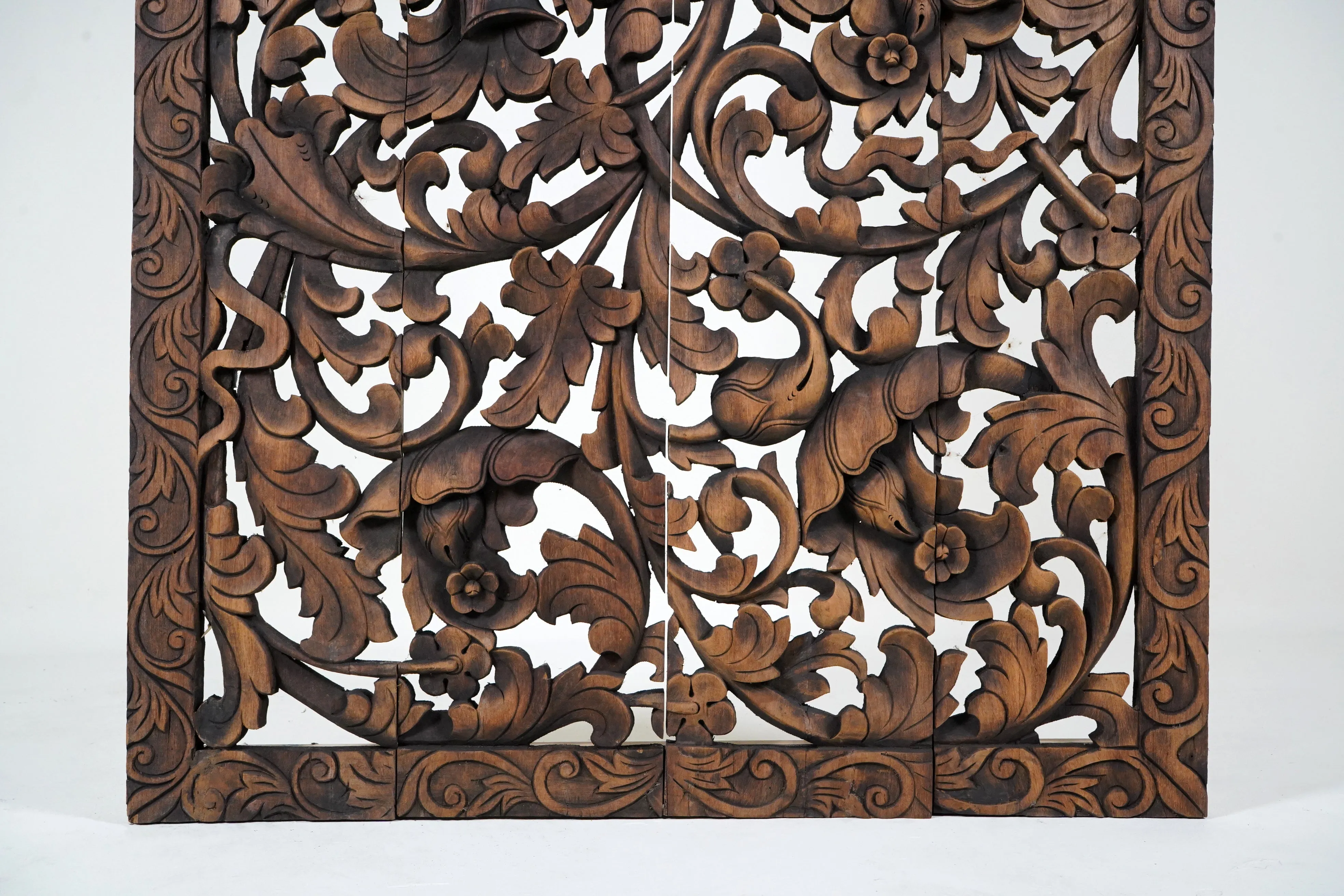 A Thai Teak Wood Rectangular Lotus Flower Panel 4'x8'