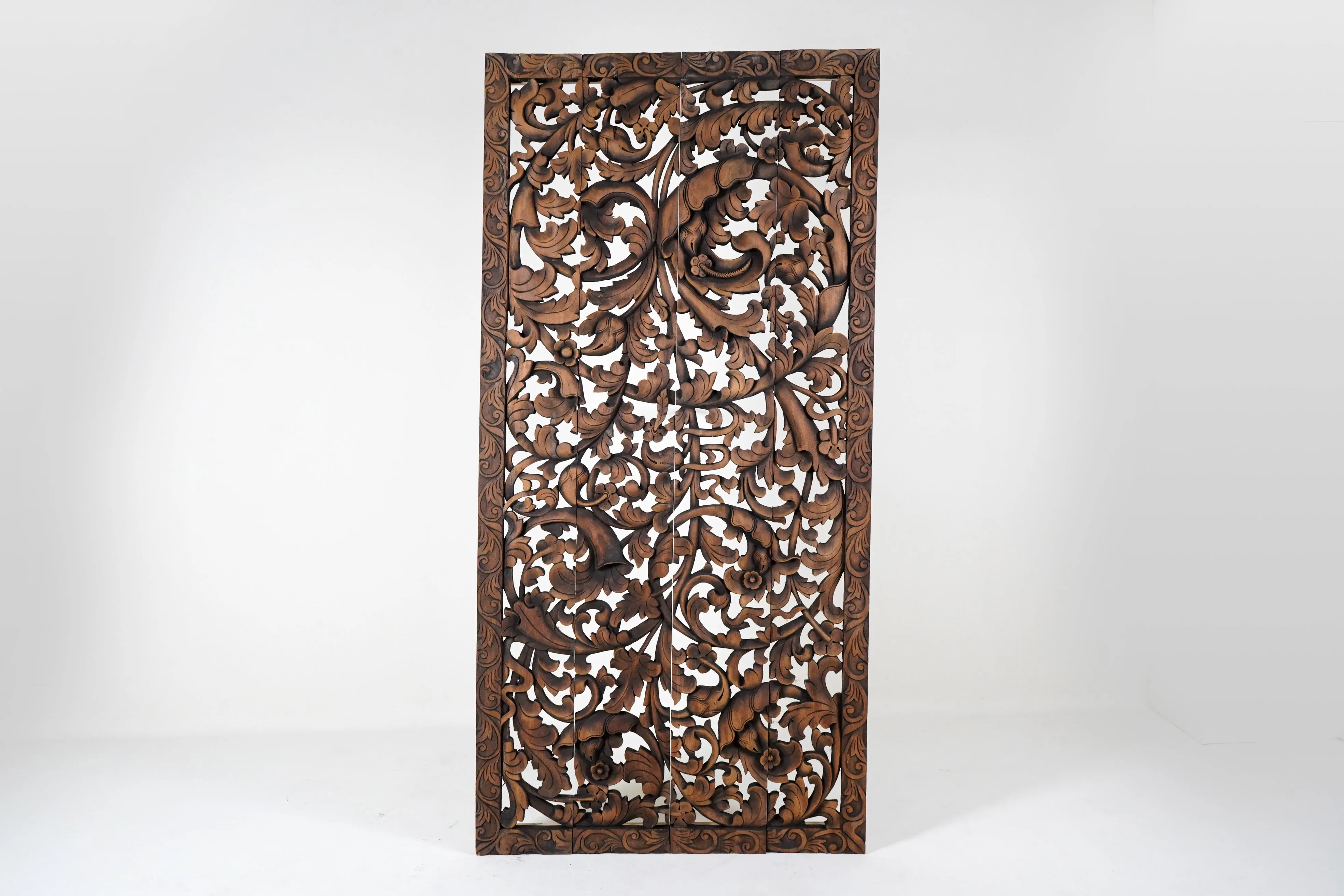 A Thai Teak Wood Rectangular Lotus Flower Panel 4'x8'