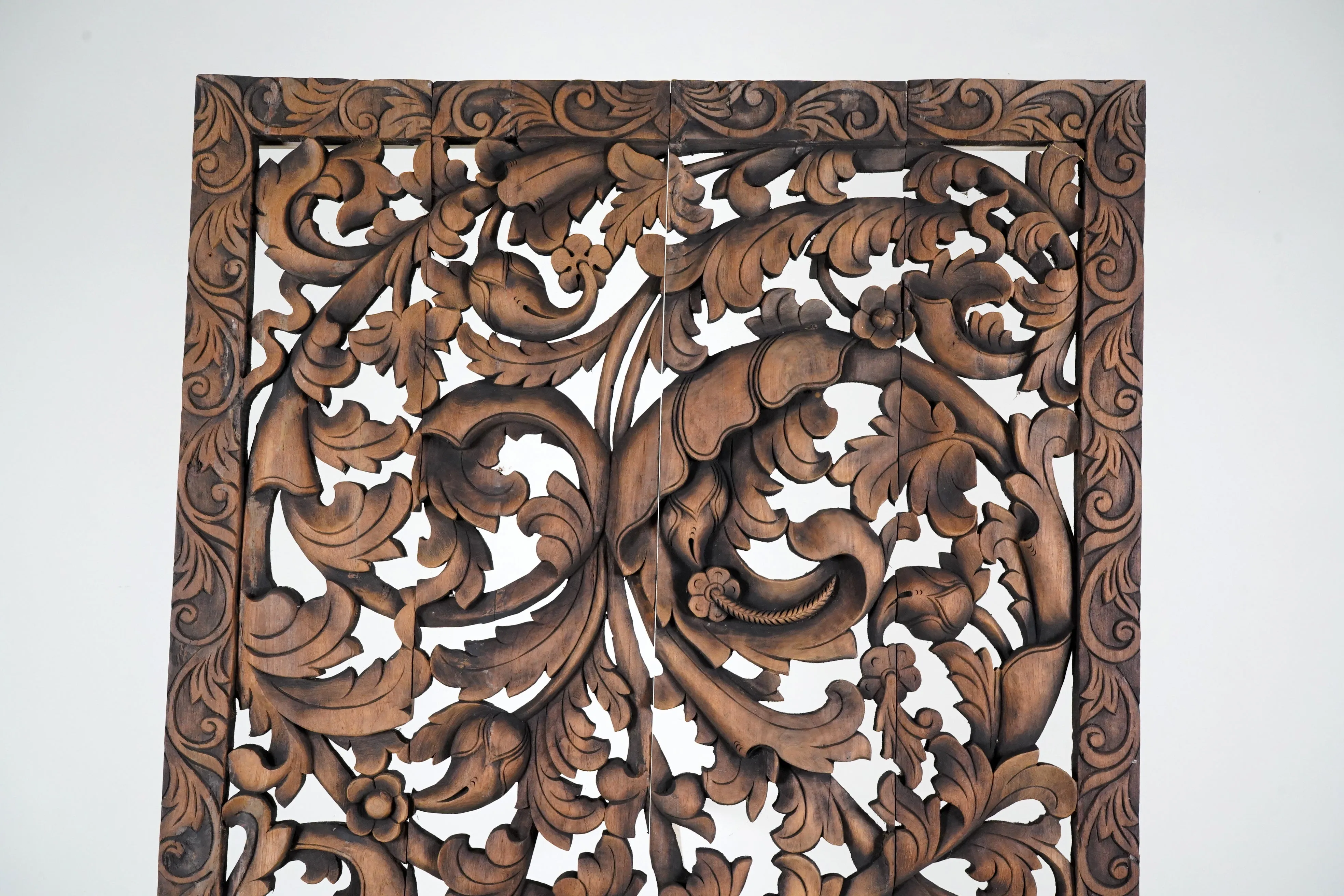 A Thai Teak Wood Rectangular Lotus Flower Panel 4'x8'