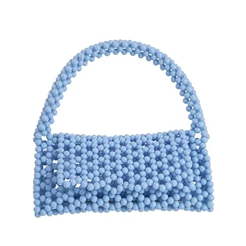 Abvokury YUSHINY Candy Color Acrylic Beaded Hollow Handbag Evening Clutch Triangle Bags for Wedding Party (Blue)