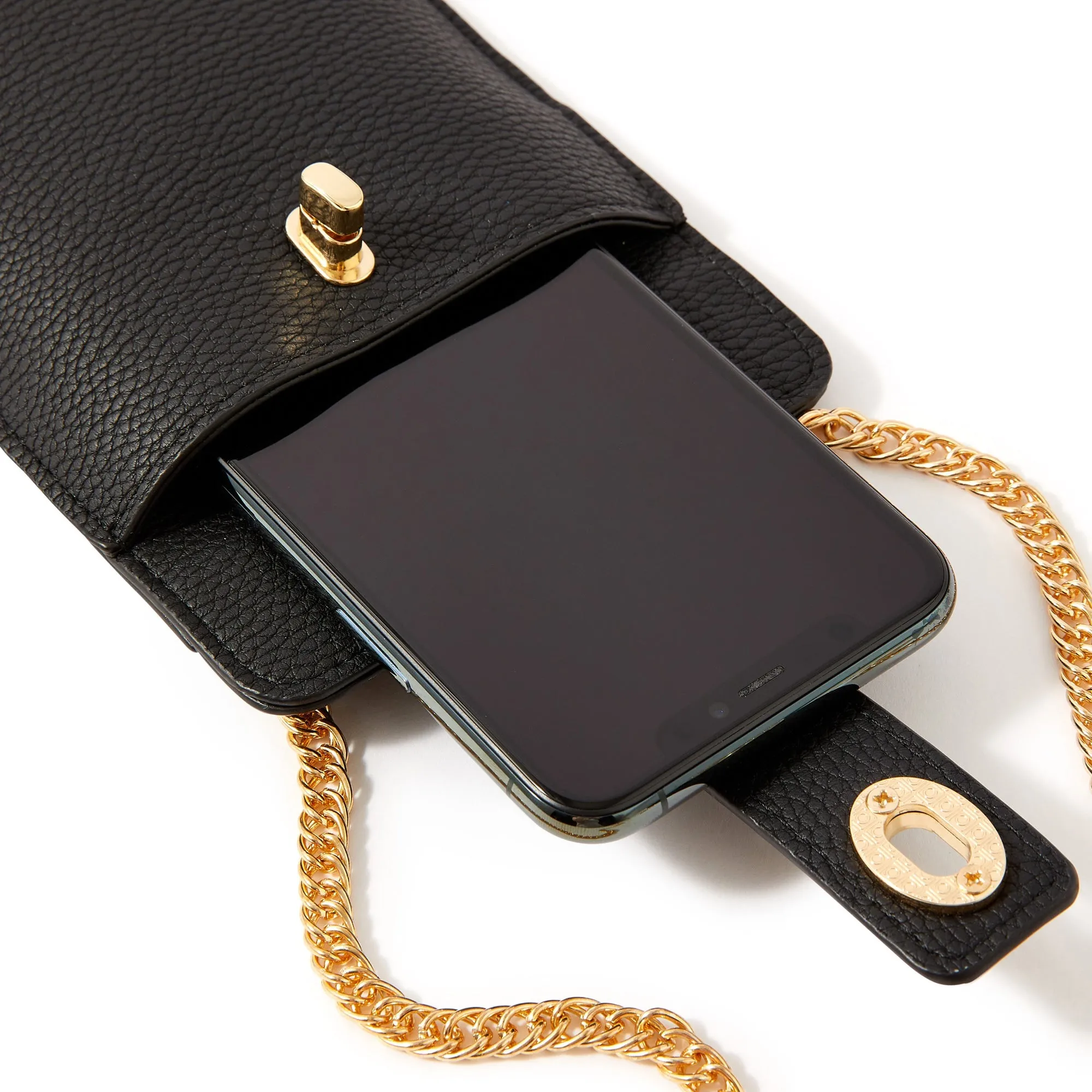 Accessorize London Women's Faux Leather Black Large Chain Phone Bag