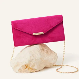 Accessorize London Women's Pink Suedette envelope clutch bag