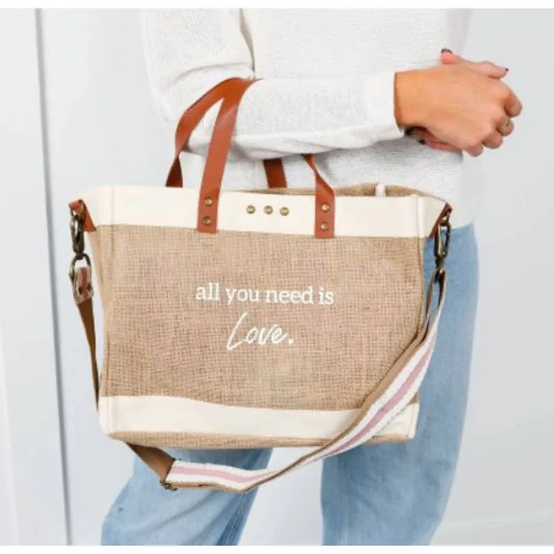 All You Need Is Love Jute Crossbody Tote