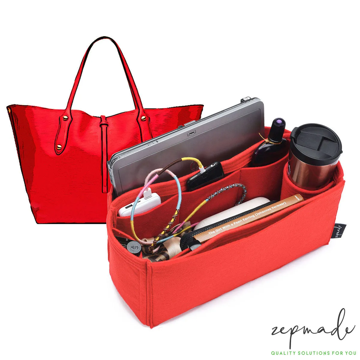 Annabel Ingall Large Isabella Tote Organizer Insert, Bag Organizer with Laptop Compartment and Single Bottle Holder