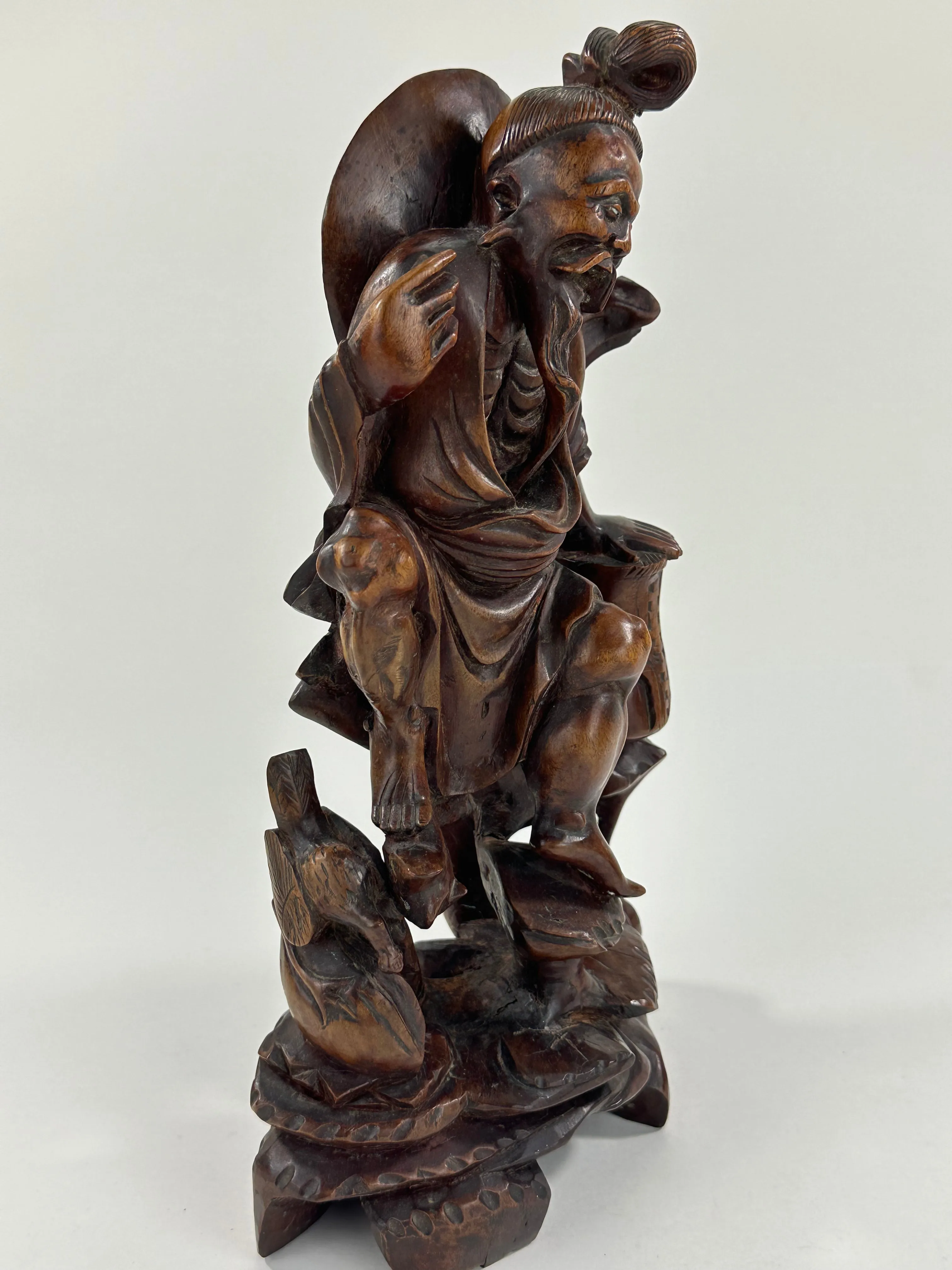 Antique Chinese Carved Wooden Statue of Shoulao 12”