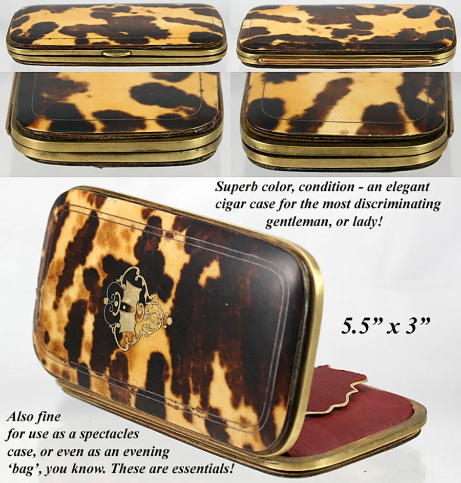 Antique French Tortoise Shell Cigar or Spectacles Case, Silk Lined - Mid- 1800s Tortoiseshell, Napoleon III, mid-Victorian Era