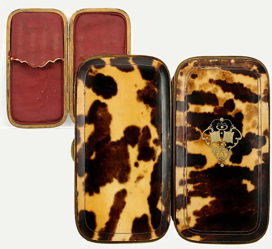 Antique French Tortoise Shell Cigar or Spectacles Case, Silk Lined - Mid- 1800s Tortoiseshell, Napoleon III, mid-Victorian Era