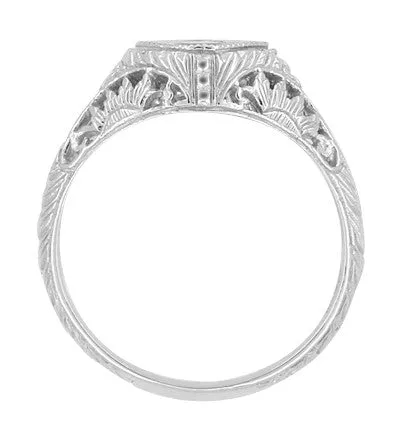 Art Deco 0.27 Carat Diamond Sunflowers Filigree Engagement Ring in 14 Karat White Gold