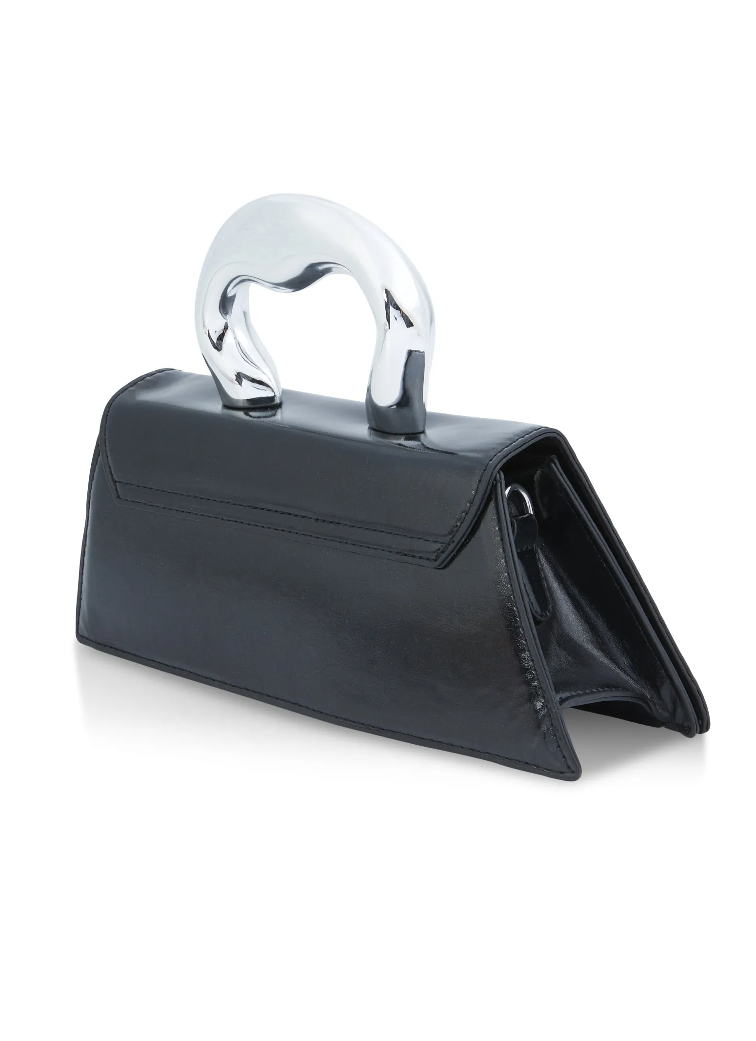 Asymmetrical Metallic Handle Crossbody Clutch Bag