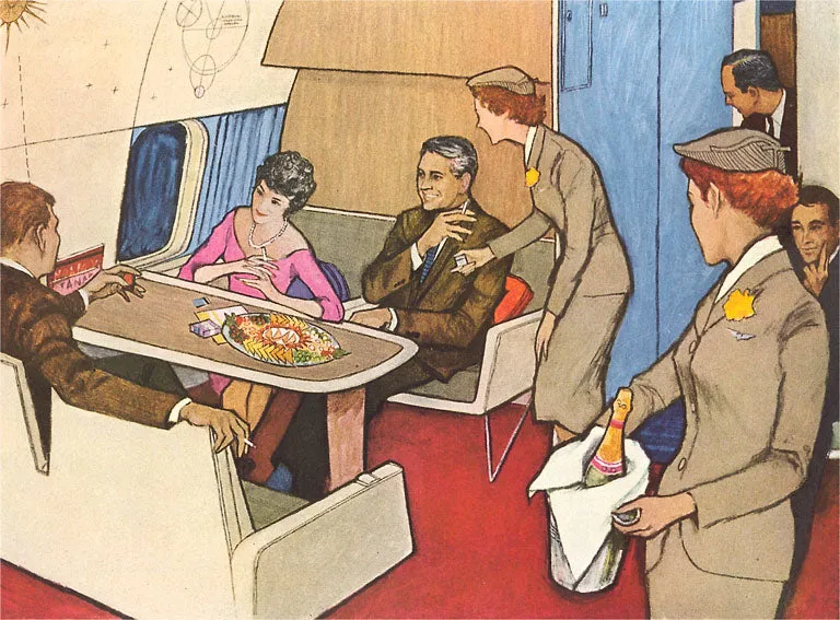 AV-432 Luxurious Airplane Travel - Vintage Image