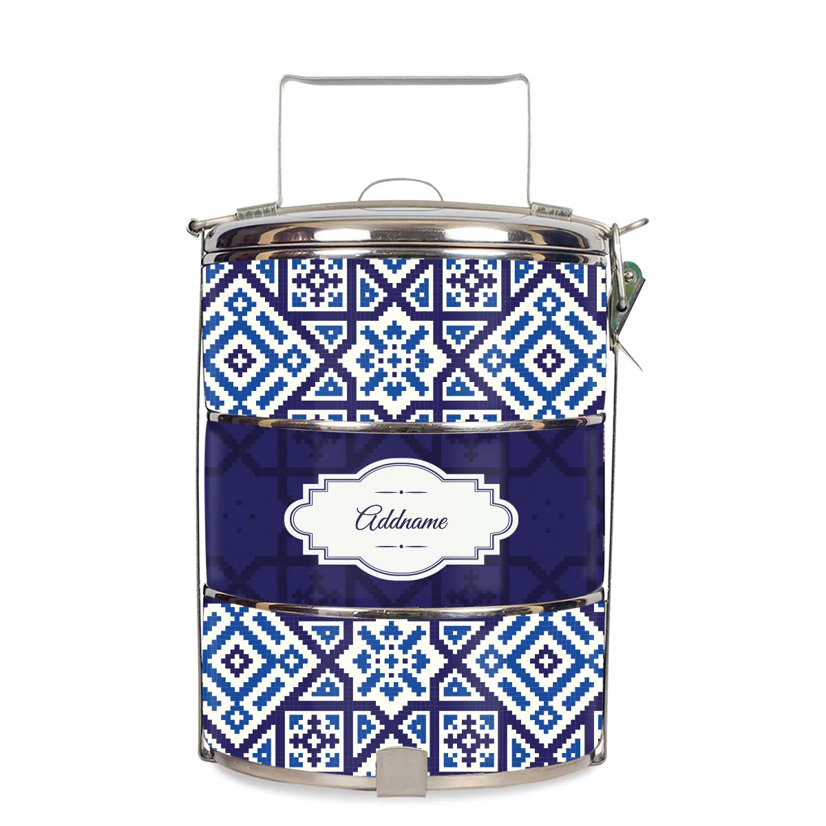 Aztec Moroccan & Mosaic Series 3-Tier Standard Small 12cm Tiffin Carrier [FREE Custom Add Name]