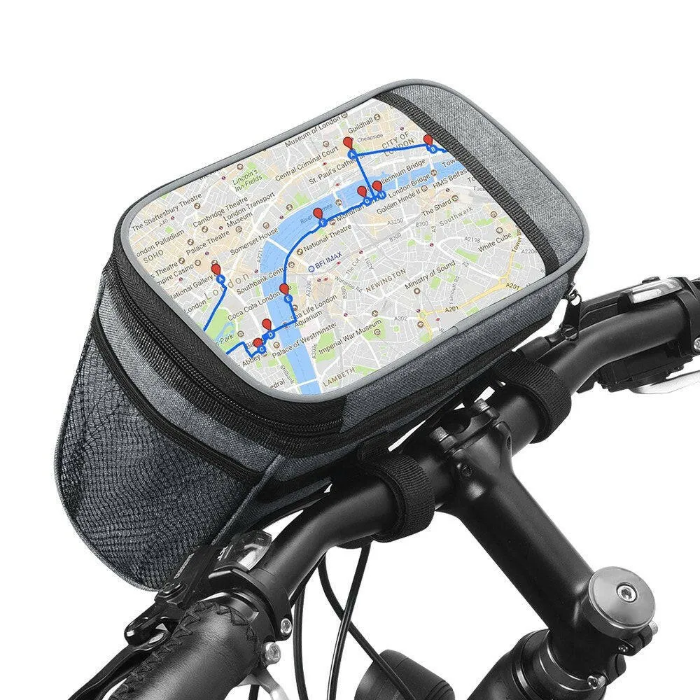 Bike Handlebar Bag Front Bicycle Basket with Mesh Pocket Cold & Warm Insulation Cycling Front Storage Bag Touchable Transparent Phone Pouch