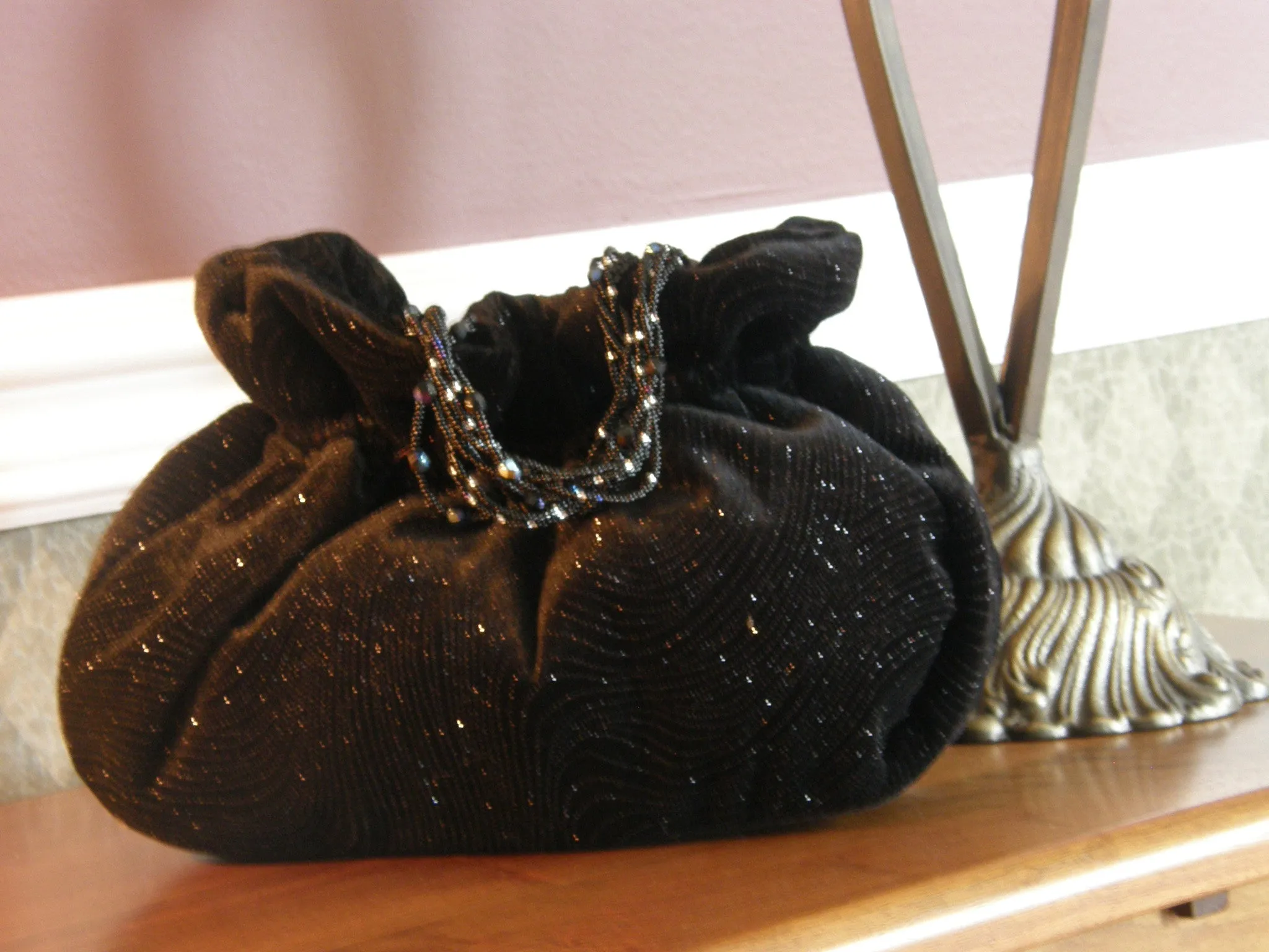 Black and Silver Evening Bag with Beaded Handle