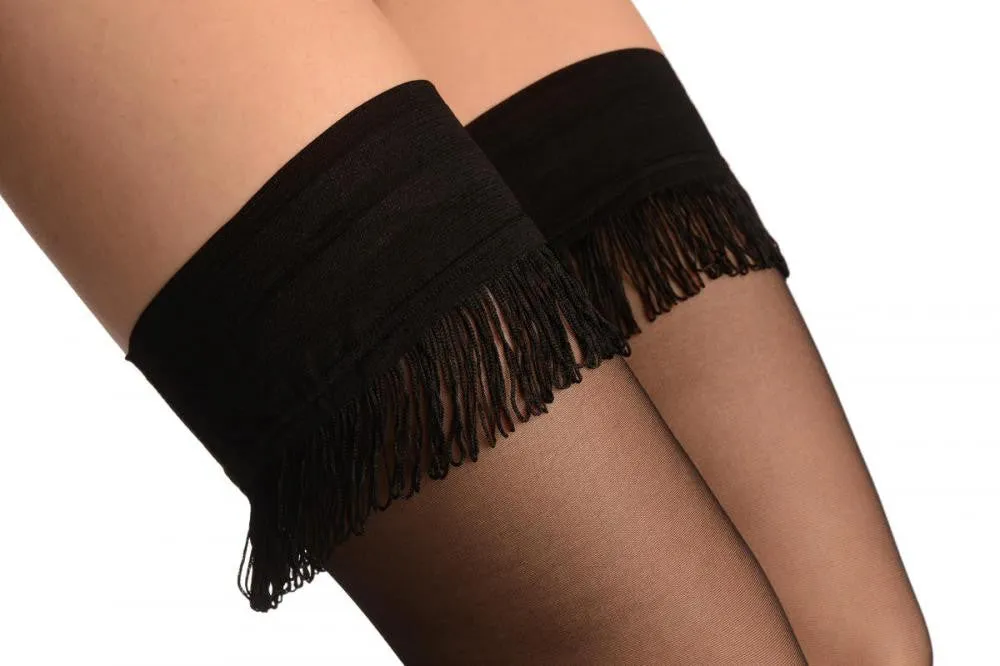 Black With Luxurious Black Fringe Silicone Garter