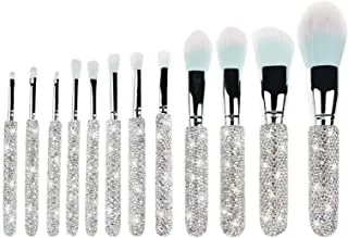 Bling Makeup Brushes Professional Face Cosmetics Blending Liquid Foundation Powder Concealer Eye Shadows Make Up Beauty Tool Glitter with Pouch Bag Kit (12PCS) (Purely Handmade)