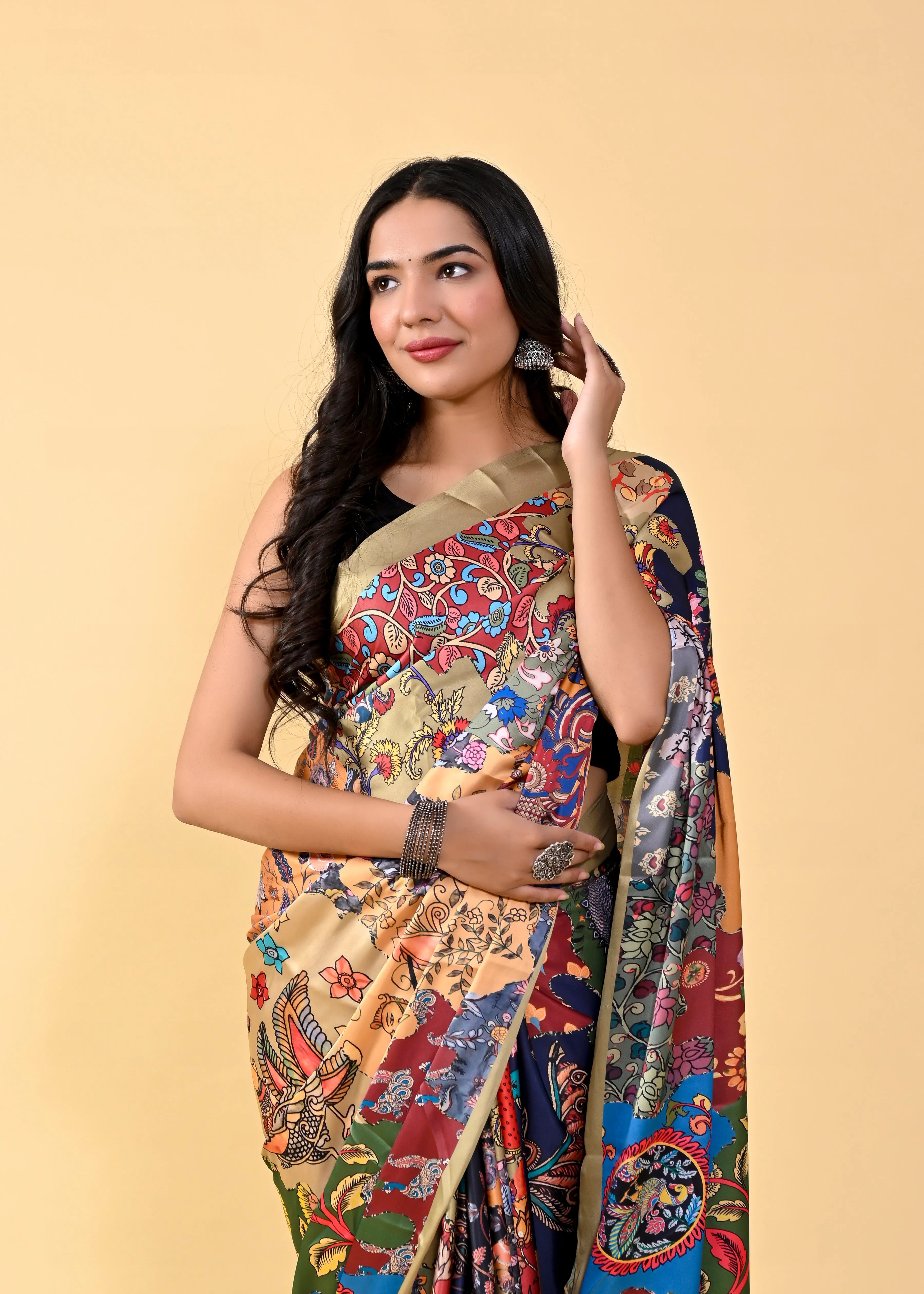 Blue & Black Classic Digital Printed Saree