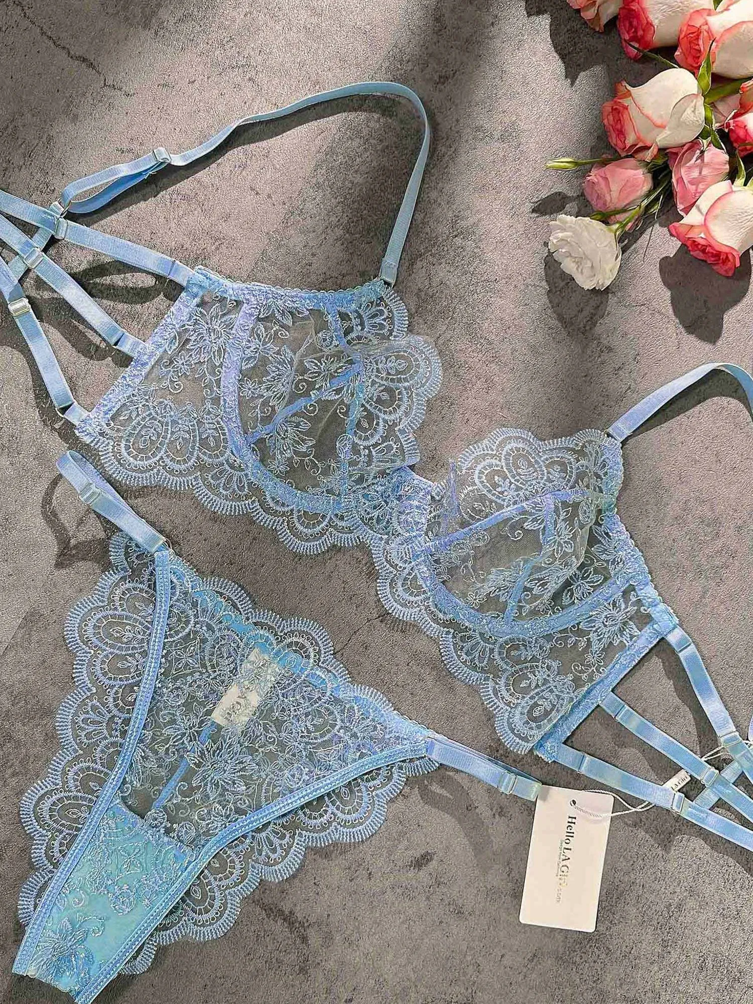 Blue Exquisite Lace Lingerie Set