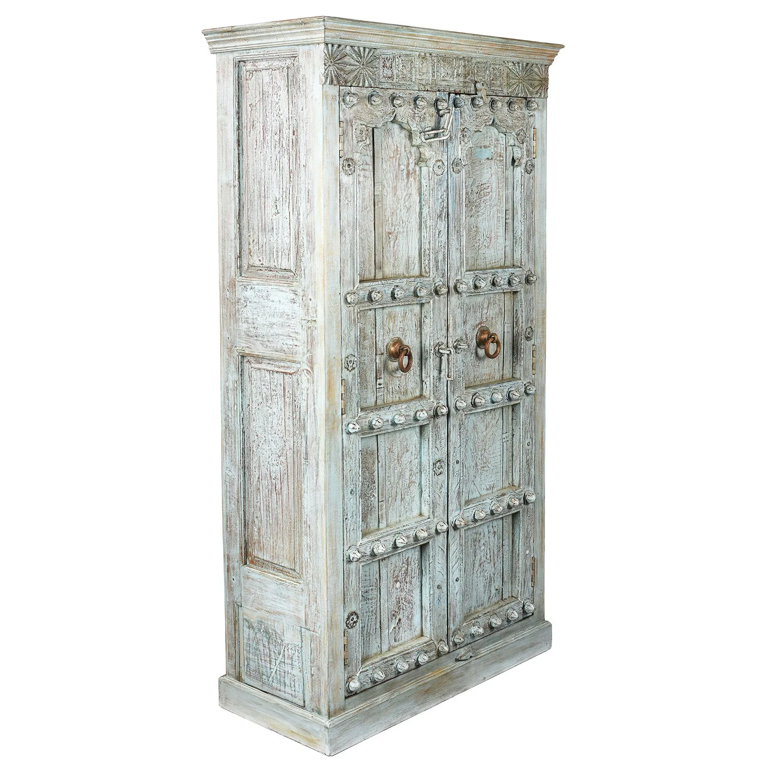 Blue Painted Reclaimed Teak Cabinet Made From Old Doors