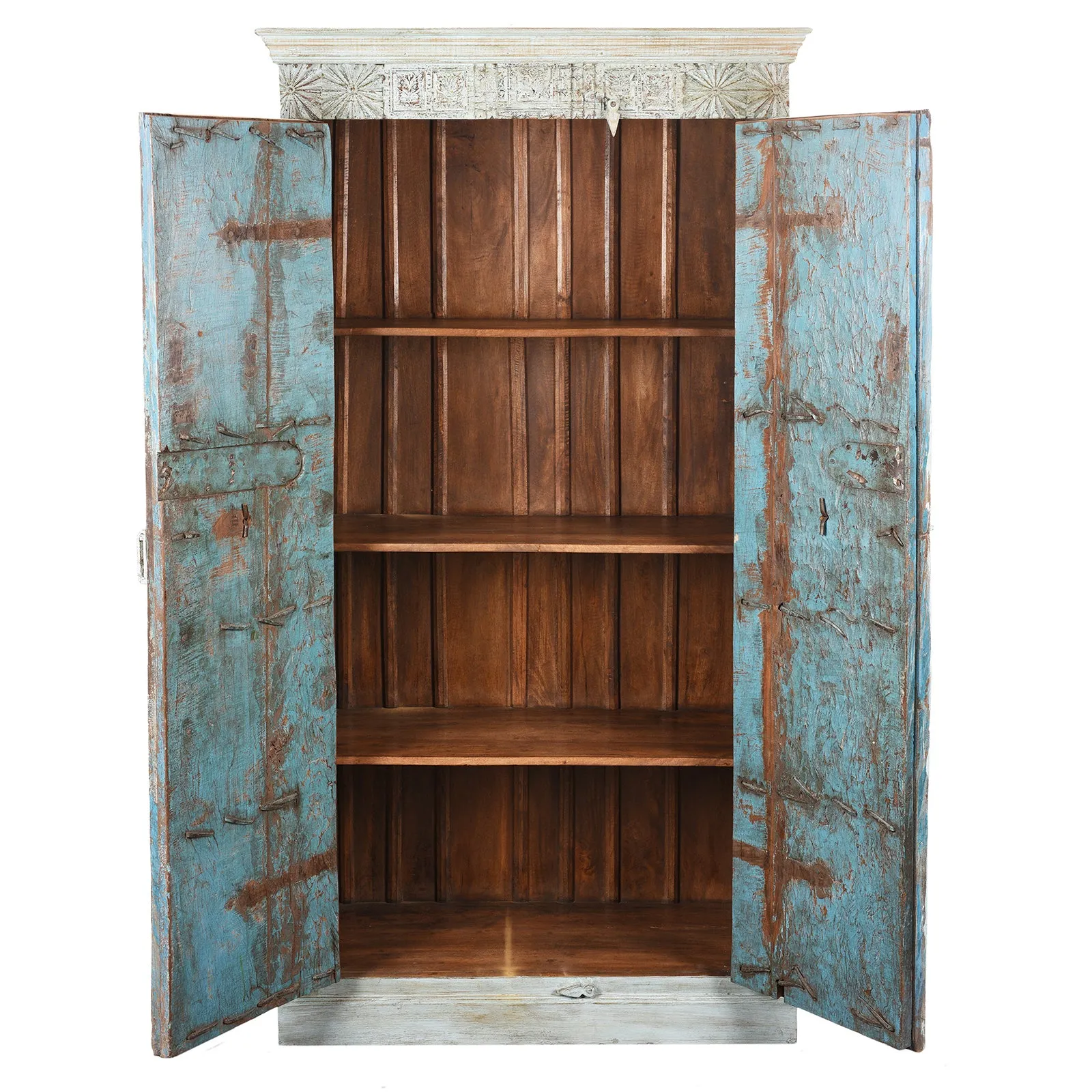 Blue Painted Reclaimed Teak Cabinet Made From Old Doors