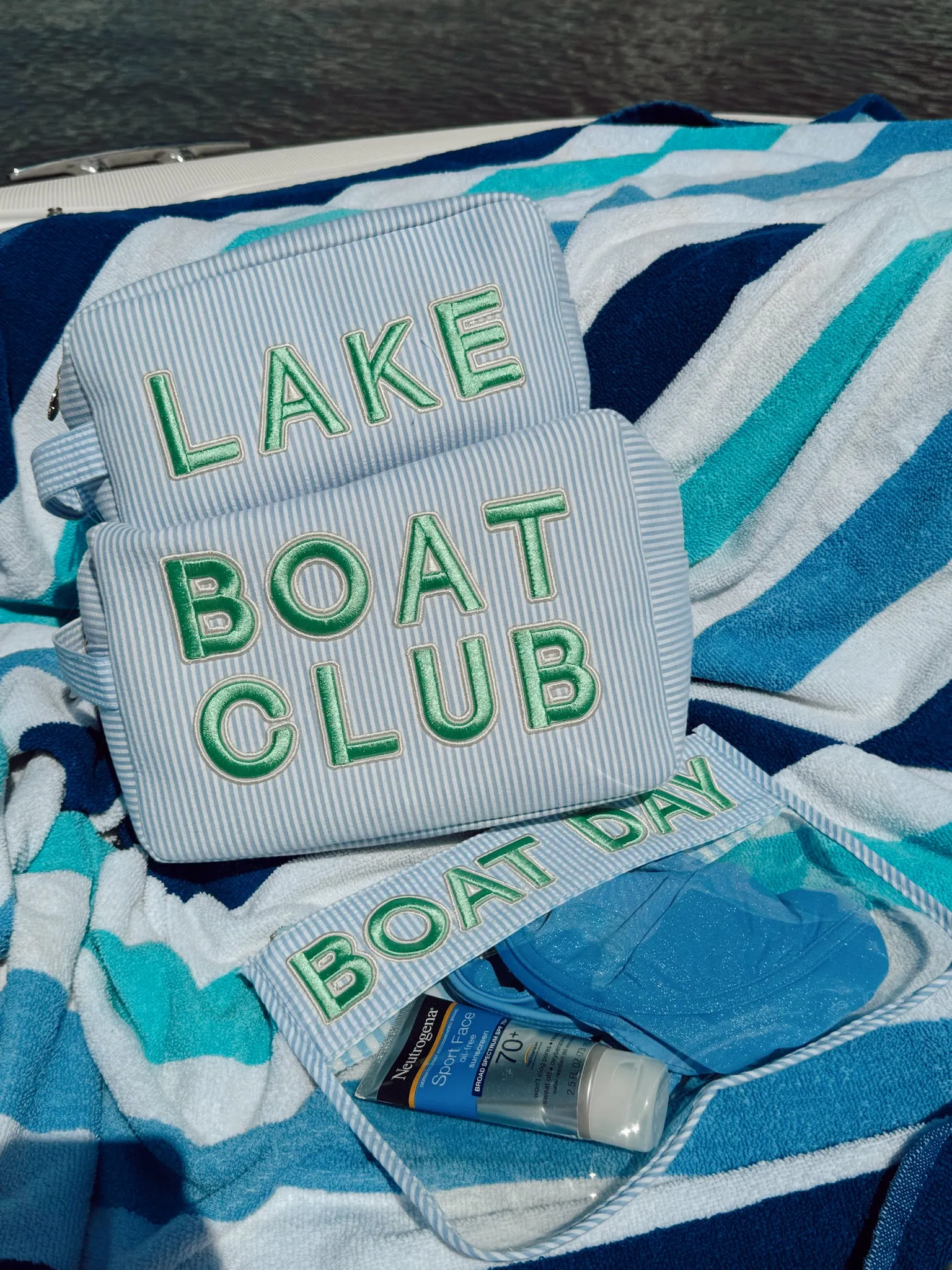 Boat Day - Blue SeerSucker Clear Pouch - BROKEN ZIPPER