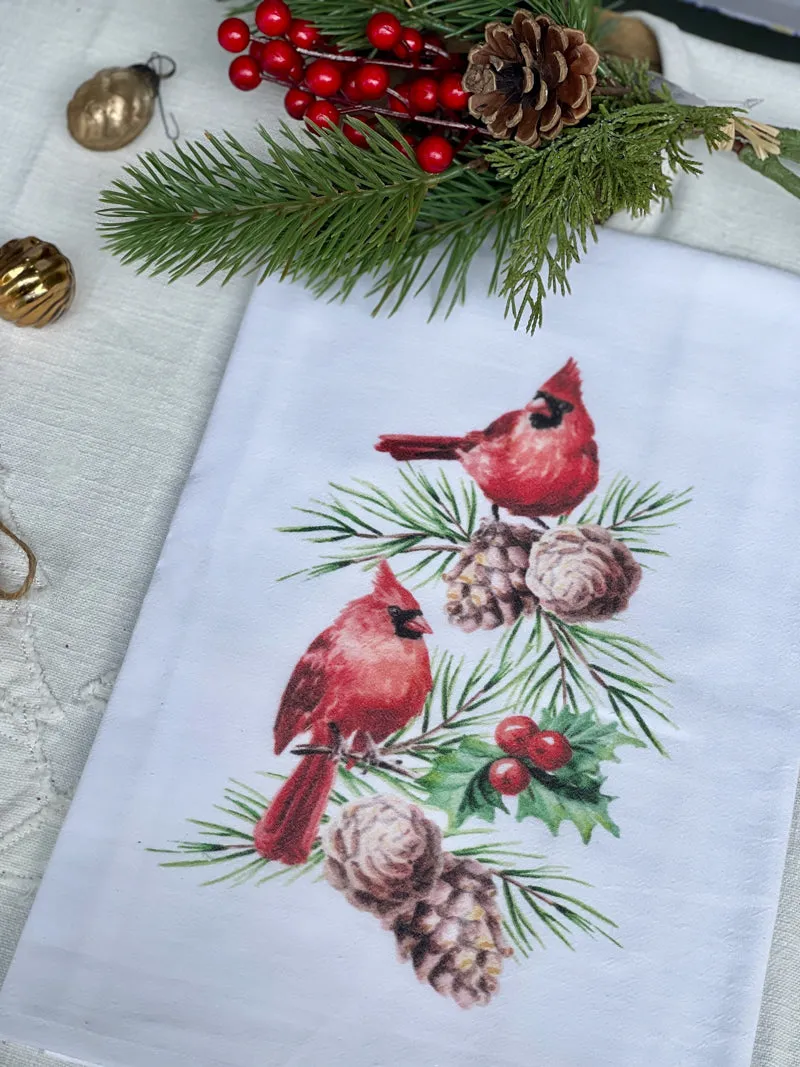 Cardinals and Pinecones Flour Sack Towels